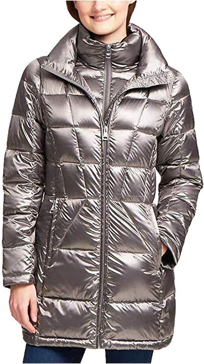 Andrew Marc Ladies' Packable Down Jacket (L, Gray) Amazon.co.uk Clothing
