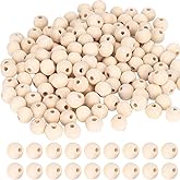 Kzyapi 300pcs 10MM Wood Beads Natural Unfinished Round Wooden Loose Beads Wood Spacer Beads for Craft Making Decorations and DIY Crafts(10MM) 