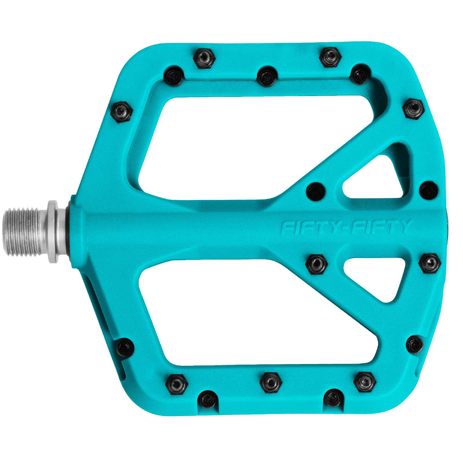 Photo 1 of FIFTY-FIFTY Mountain Bike Pedals, Non-Slip MTB Nylon Composite, 9/16" Bicycle Pedals, Lightweight and Wide Flat Platform (Turquoise)