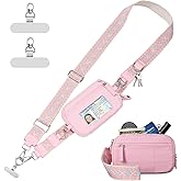 Tiostep Clip and Go Strap for Phone with Wallet Crossbody Phone Lanyard with Anti-Theft Zipper Pouch Detachable Quilted Wrist Wallet with RFID and ID Window for Daily Travel.