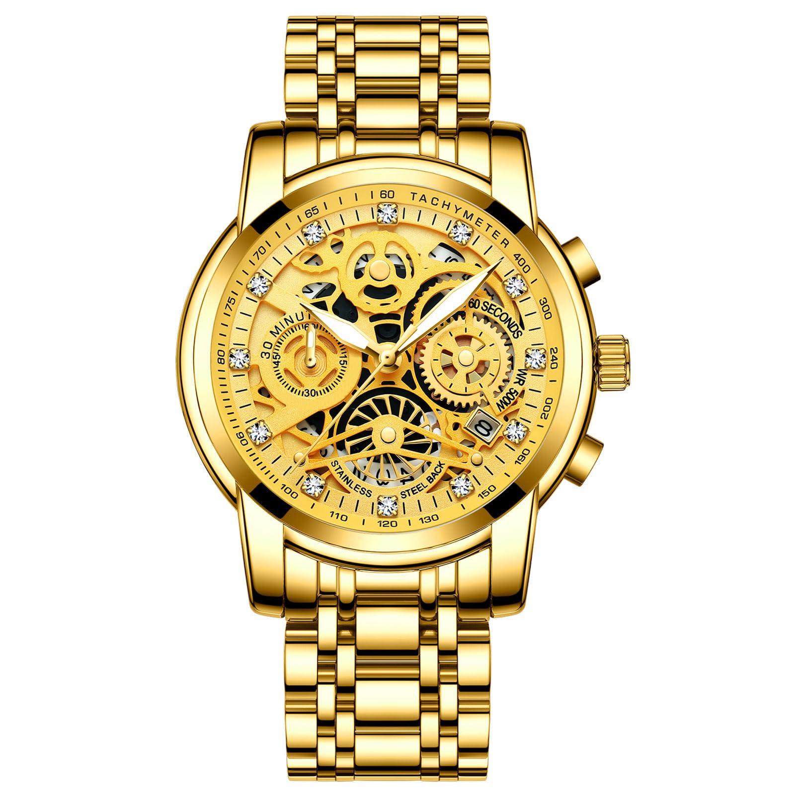 RORIOS Chronograph Men's Watches Waterproof Analog Quartz Watch Luminous Wristwatch with Stainless Steel Brecelet Fashion Multi-Function Watch for Men