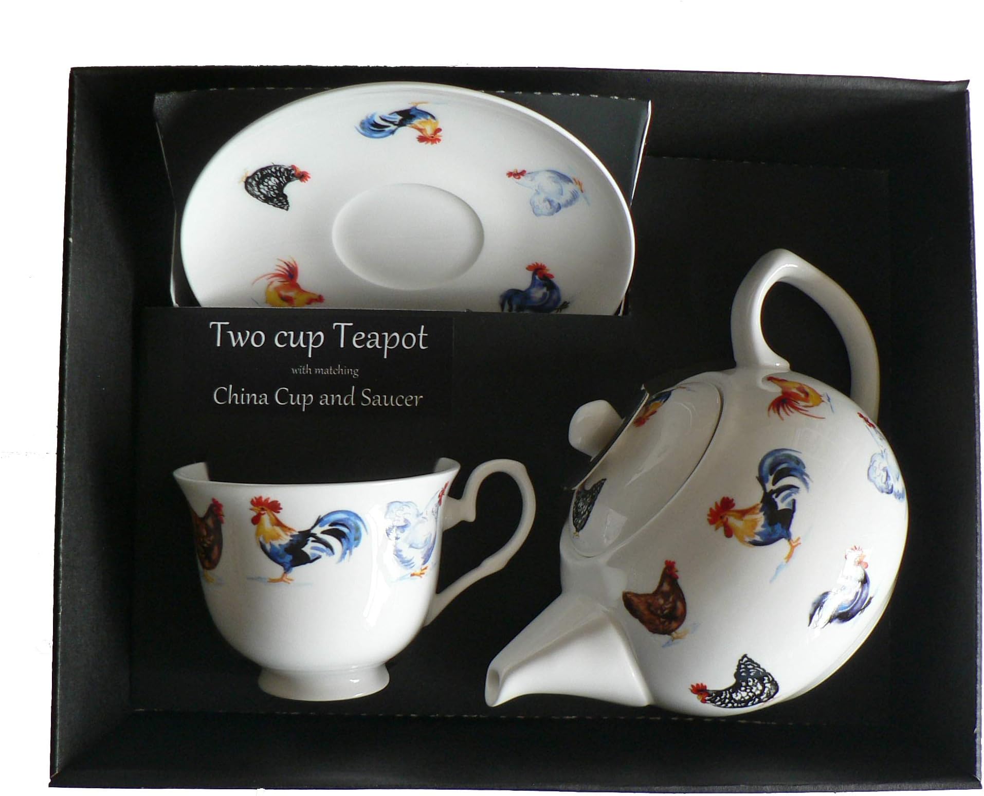 Chicken Cockerel designTeapot cup and saucer gift set - Porcelain teapot, with fine china cup & saucer in gift boxed package