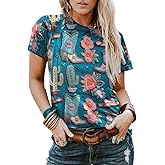 Boho Western Cowgirl Shirts for Women: Vintage Western Rodeo Graphic Tee Cowgirl 3D Digital Printing Short Sleeve Tops