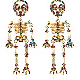Rhinestone Skeleton Earrings Halloween Crystal Skull Dangle Earrings Gothic Skull Halloween Theme Earring Accessories Jewelry Gift