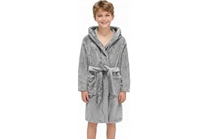 BEST FOR ALL Boys Fleece Robe Kids Hooded Bathrobe Plush Soft Fuzzy Bathrobe for Children 2-16 Years