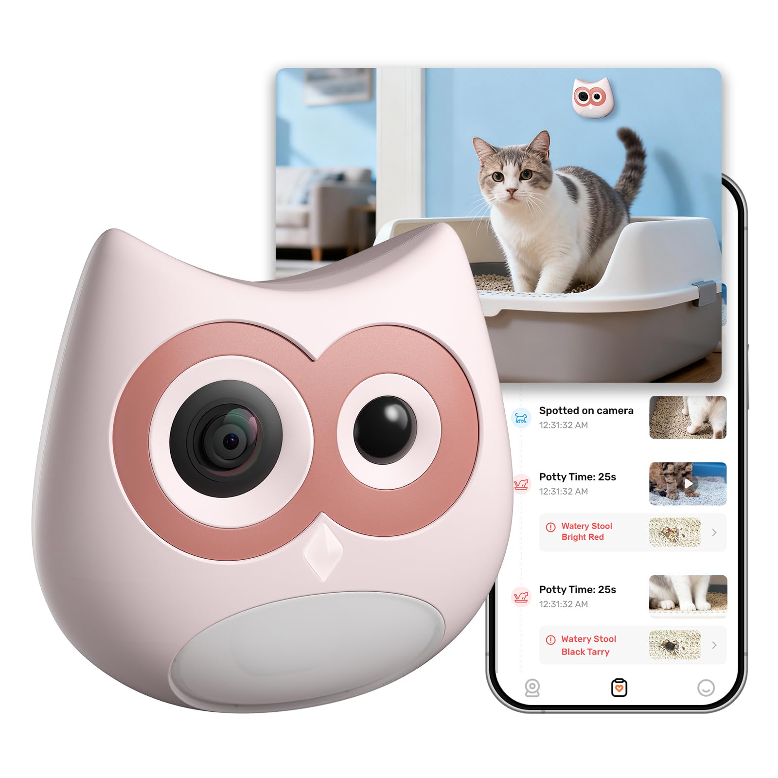 Photo 1 of SiiPet Litter Box Camera – AI Cat Health Monitoring, Records Toileting Behavior, UTI/Diarrhea Abnormal Alerts, Fits Automatic & Standard Litter Boxes, Multi-Cat Support, Night Vision Cat Cam (Pink)