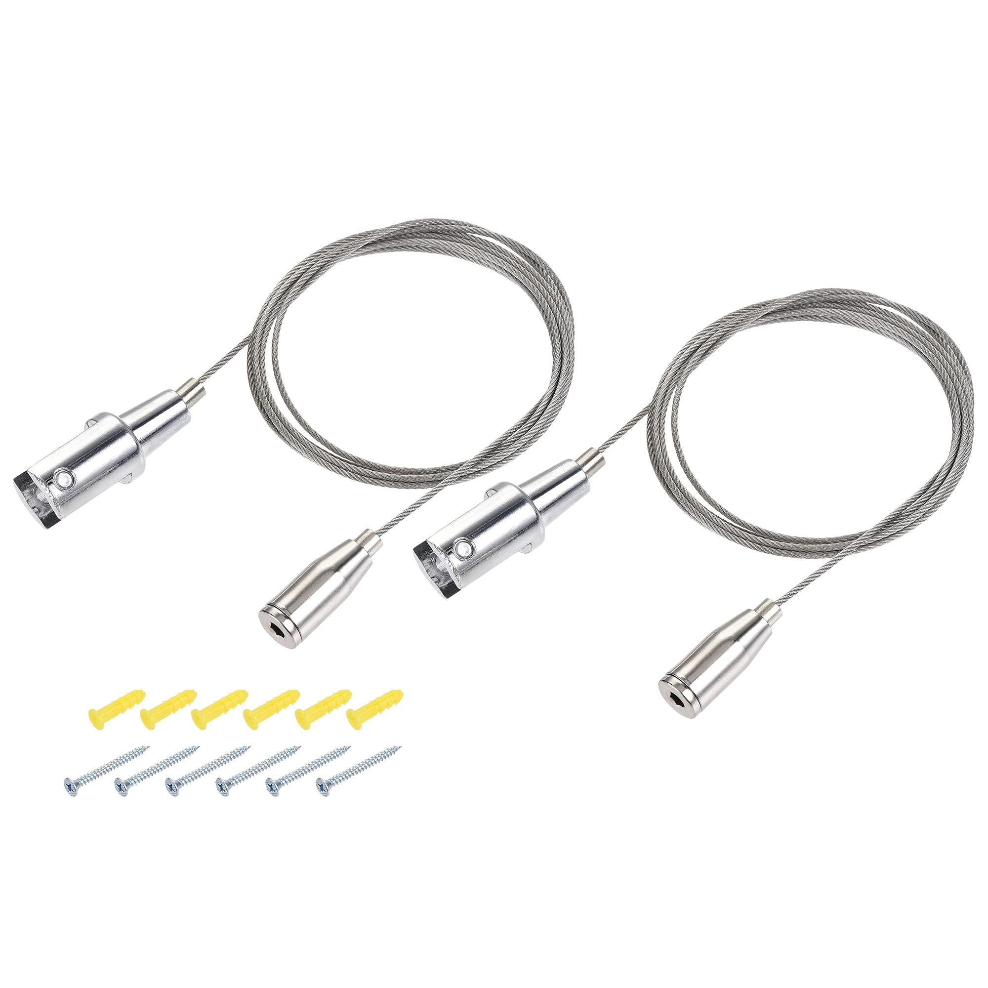 sourcing map Picture Hanging Wire Kit, 2Set 1.5M Adjustable Hanger Wire System for Home Art Gallery Picture Display Kit, Load 33lbs, with 6Set Screws