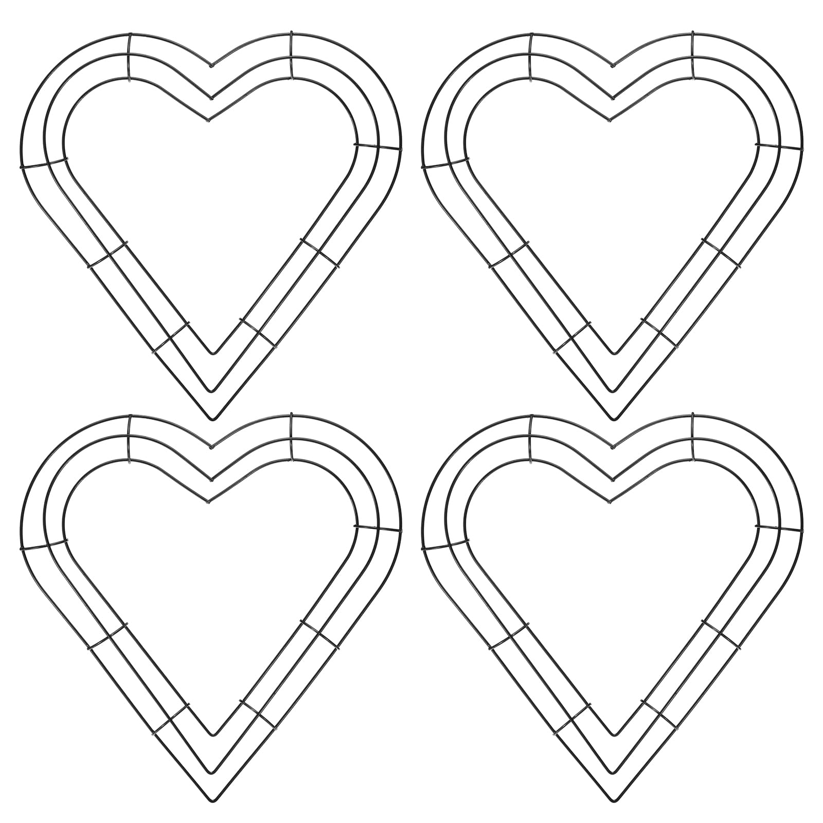 PATIKIL 12 Inch Christmas Wire Wreath Frame, 4 Pcs Metal Heart Shape Dream Catcher Rings Macrame Wreath Floral Hoop for Home Car DIY Craft Wedding Wall Hanging Decorations, Black