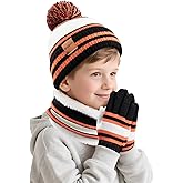 Kids Winter Hat Scarf Gloves: Boys Beanie Hats Gloves Set for Ages 6-10 Warm Thick Fleece Lined Winter Set Knit Cap Snow Ski