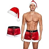 Avidlove Men's Christmas Lingerie Set Sexy Santa Outfits 2PCS Red Boxers Holiday Briefs Underwear With Hat S-XXL