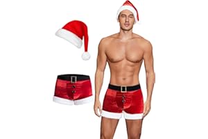 Avidlove Men's Christmas Lingerie Set Sexy Santa Outfits 2PCS Red Boxers Holiday Briefs Underwear With Hat S-XXL