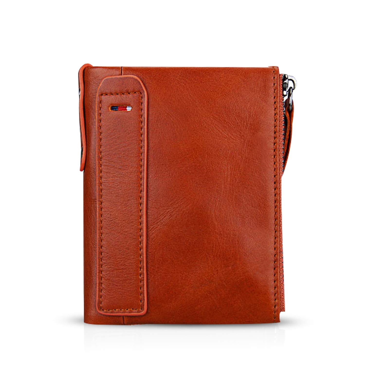FANDARE Unisex RFID Blocking Wallet Small Retro Short Purse Men/Women Crazy Horse Leather Bifold Wallet, for Travel,Bank Card, Coin Orange