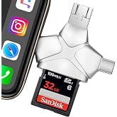 JOZDAUP 4 in 1 SD Card Reader for iPhone iPad Android Mac Computer | Fits TF &amp; trail camera memory cards; triangle portable viewer tool; plug and play connectivity; No App Required.