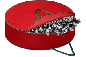 Wesnoy 1 Pcs 60" Christmas Wreath Storage Bag Zippered Garland Holiday Container with Reinforced Handle Tear Resistant 600d Oxford Organizer Wreath Holder with Card (Red)