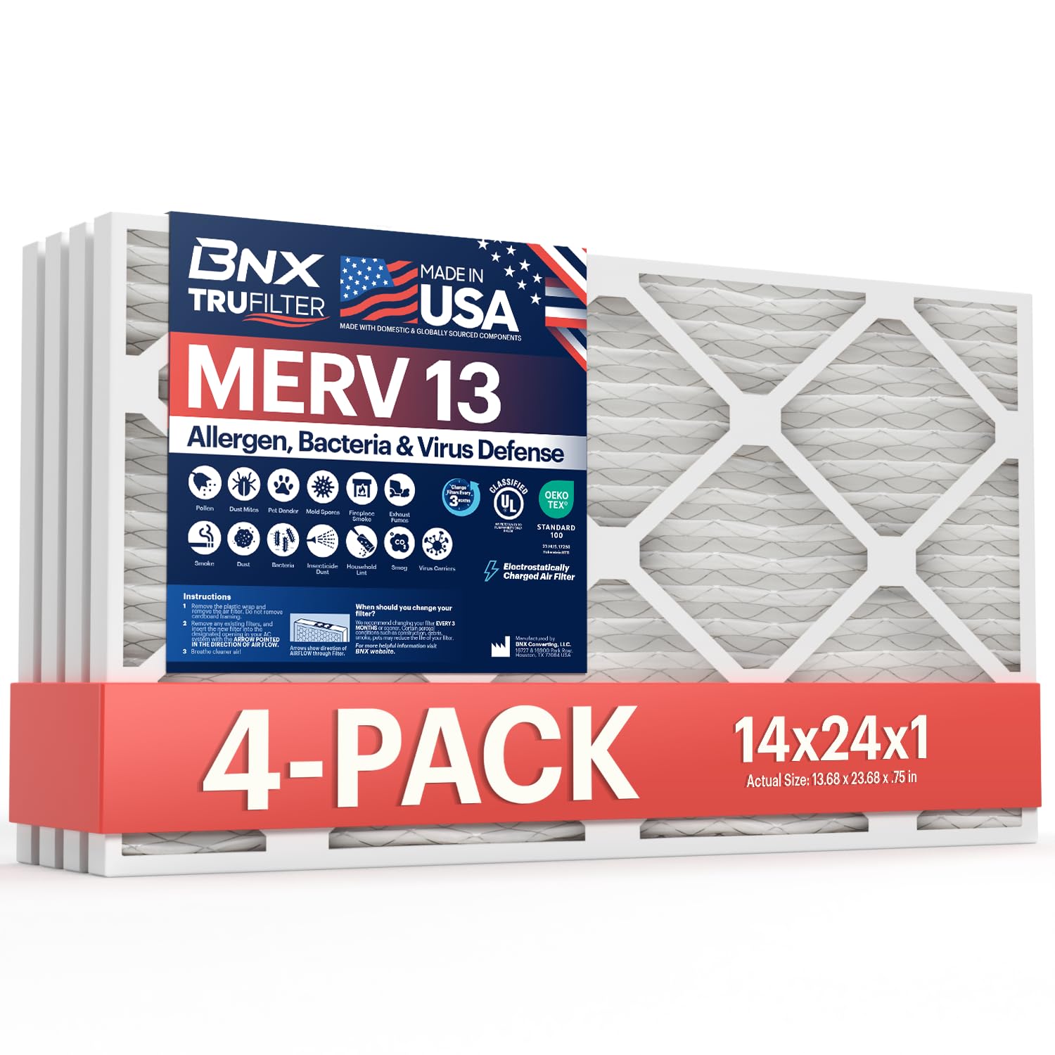 BNX TruFilter 14x24x1 Air Filter MERV 13