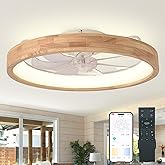 Oaks Aura 24” Low Profile Ceiling Fan with Light,3 Color Dimmable LED,6 Speeds,Reversible Motor,Wooden Flush Mount Ceiling Fa