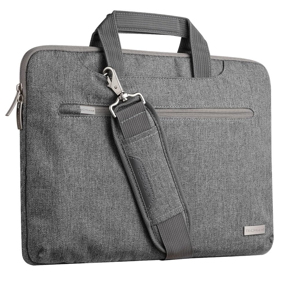 TECHGEAR Case for 14" - 14.6" Laptops, Portable Multi-function Laptop Case with Adjustable Shoulder Strap, Luggage Strap & Suppressible Handles, Portable Sleeve Organiser Case Cover + Pockets GREY