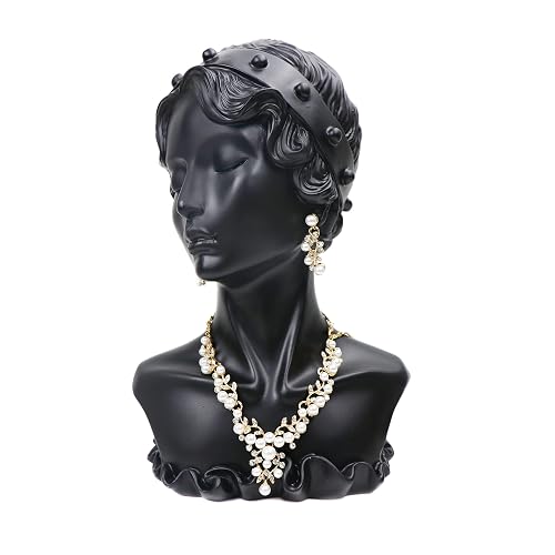 Mannequin Resin Jewelry Display Stand Necklace Bust Earring Pendant Rack S Black S Black 25x13x11cm