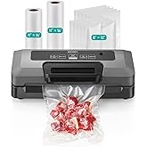 HiCOZY Vacuum Sealer for Food, Powerful Heat Food Sealer, Dry Moist 7-1 Multiple Automatic Modes, Easy-Lock Handle, Compact Design with 10 Vacuum Bags & 2 Bag Rolls, Bag Cutter Included, Space Gray