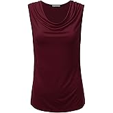 FASHIONOLIC Women's Cowl Neck Ruched Draped Sleeveless Stretchy Blouse Casual Tank Top (Made in USA)