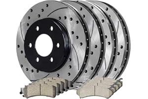 AUTO SHACK AutoShack Front and Rear Drilled Slotted Brake Kit Rotors Black and Ceramic Pads Set of 4 Replacement for Chevrolet Astro Silverado 1500 Classic GMC Safari Yukon Sierra 1500 Classic 4WD SCD785PR65068
