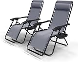 VOUNOT Set of 2 Zero Gravity Sun Loungers with Cup Holder Grey