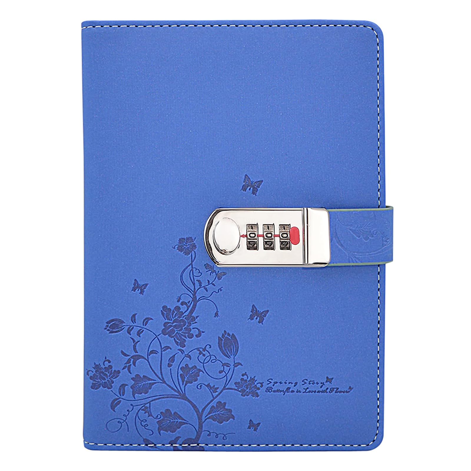 LinYesh PU Leather Password Notebook Writing Journal Diary Planner Organizer with Combination Lock, Butterfly and Flower Pattern Wire Binding Lined Dairy, 210x145mm