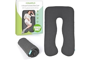 COSMOPLUS 𝐏𝐫𝐞𝐠𝐧𝐚𝐧𝐜𝐲 𝐏𝐢𝐥𝐥𝐨𝐰 𝐂𝐨𝐯𝐞𝐫 U Shaped Full Body Pillow Case 𝐂𝐨𝐯𝐞𝐫 for Maternity,Stretchy Cool Breathable Jersey Fabric, Provides Sleep and Pregnancy Support,Heather Grey