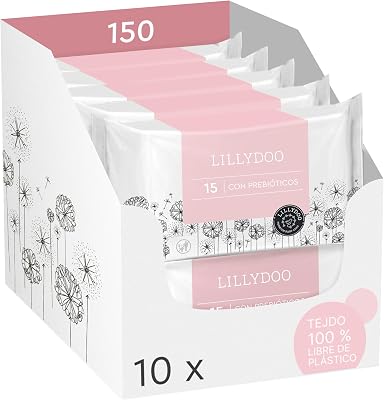 Toallitas con prebióticos LILLYDOO, 150 uds., suaves y sin perfumes