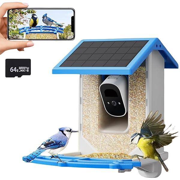 TREEBIRDY SMART BIRD FEEDER CAMERA – 4MP 2.5K FULL HD, 64G TF CARD INCLUDED, SOLAR POWERED WIRELESS, AUTO CAPTURE BIRD VIDEO & NOTIFY DETECTED BIRDS, AI IDENTIFY 11000+ BIRDS FEED WATCHING CAMERA
