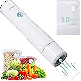 WeeKuu Handheld Vacuum Sealer for Food Storage – Portable & Rechargeable, Easy One-Hand Automatic Operation, 1 Vacuum Sealer + 10 Food Reusable Bags (30 Bags Optional)