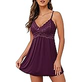 Ababoon Sexy Lingerie Women Lace Modal Sleepwear Chemises V-Neck Full Slip Babydoll Nightgown
