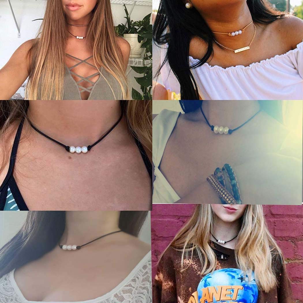 Hotstype Women Casual Charming White 3 Imitation Pearls Necklace Pendent Necklace Jewelry Pendants