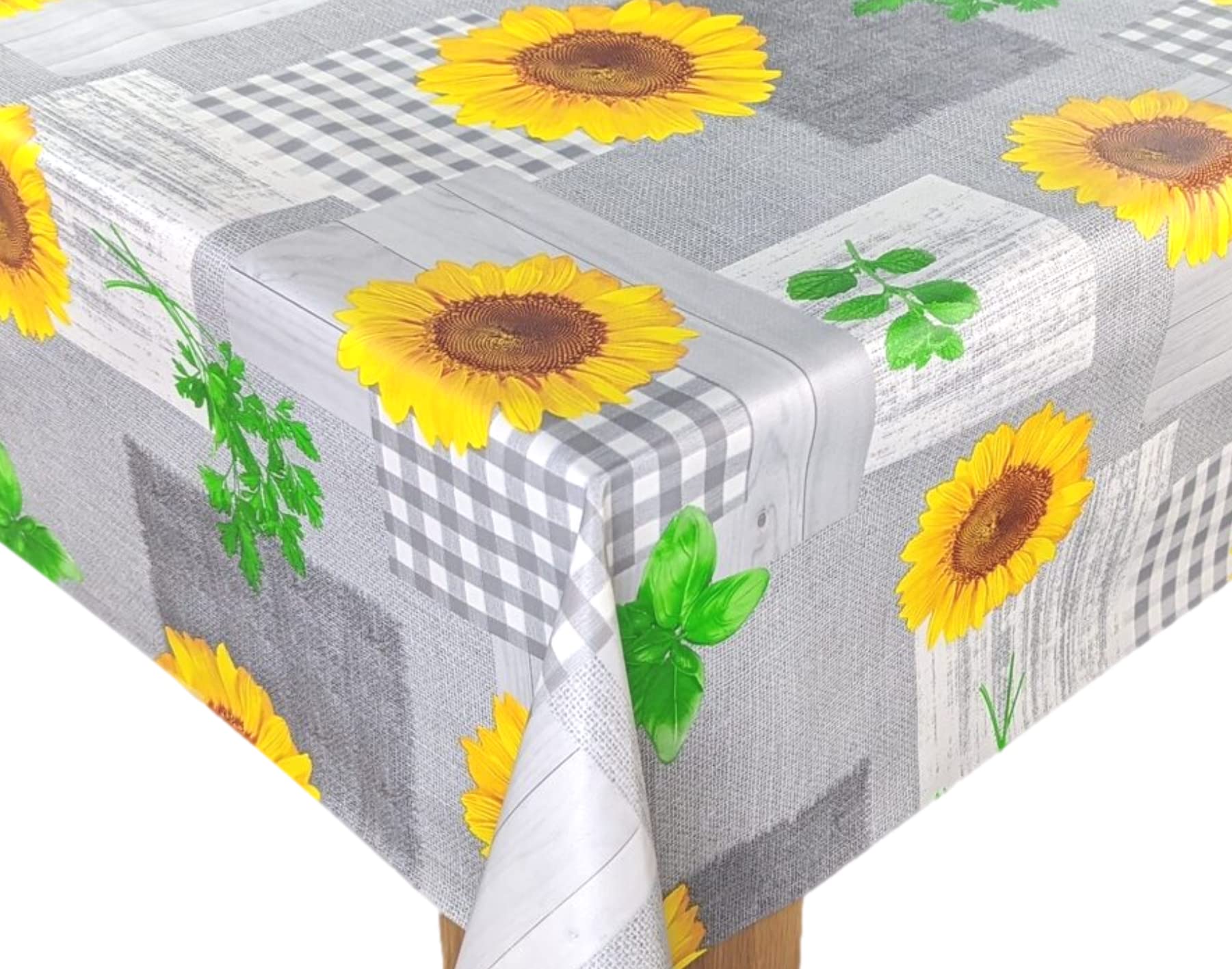 Karina Home Grey and Yellow Sunflower Wipe Clean Tablecloth Vinyl PVC Table Cover Wipeable Table Cloth (Grey, 200cm x 140cm)