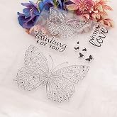 Butterfly Clear Stamps for Card Making and Photo Album Decorations, Thinking of You Words Transparent Silicone Rubber Stamps Seal for DIY Scrapbooking