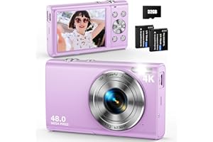 ANTEAM Digital Camera, Autofocus 48MP UHD 4K Vlogging Camera 16X Digital Zoom, Portable Compact Point and Shoot Digital Camera for Teens Adult Beginner with 32GB Card, 2 Batteries, Lanyard(Purple)
