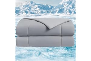 Fuzzysense Cooling Comforter, Full/Queen, Blanket for Hot Sleepers, All Season Bedding to Keep Cool for Night Sweats, Breathable Lightweight Blanket, 90"x90" Inches, Gray