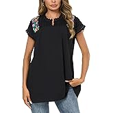 Mexican Shirts for Women Embroidered Tops Peasant Blouse Lace Tops White Short Sleeve Summer Floral V Neck T Shirt