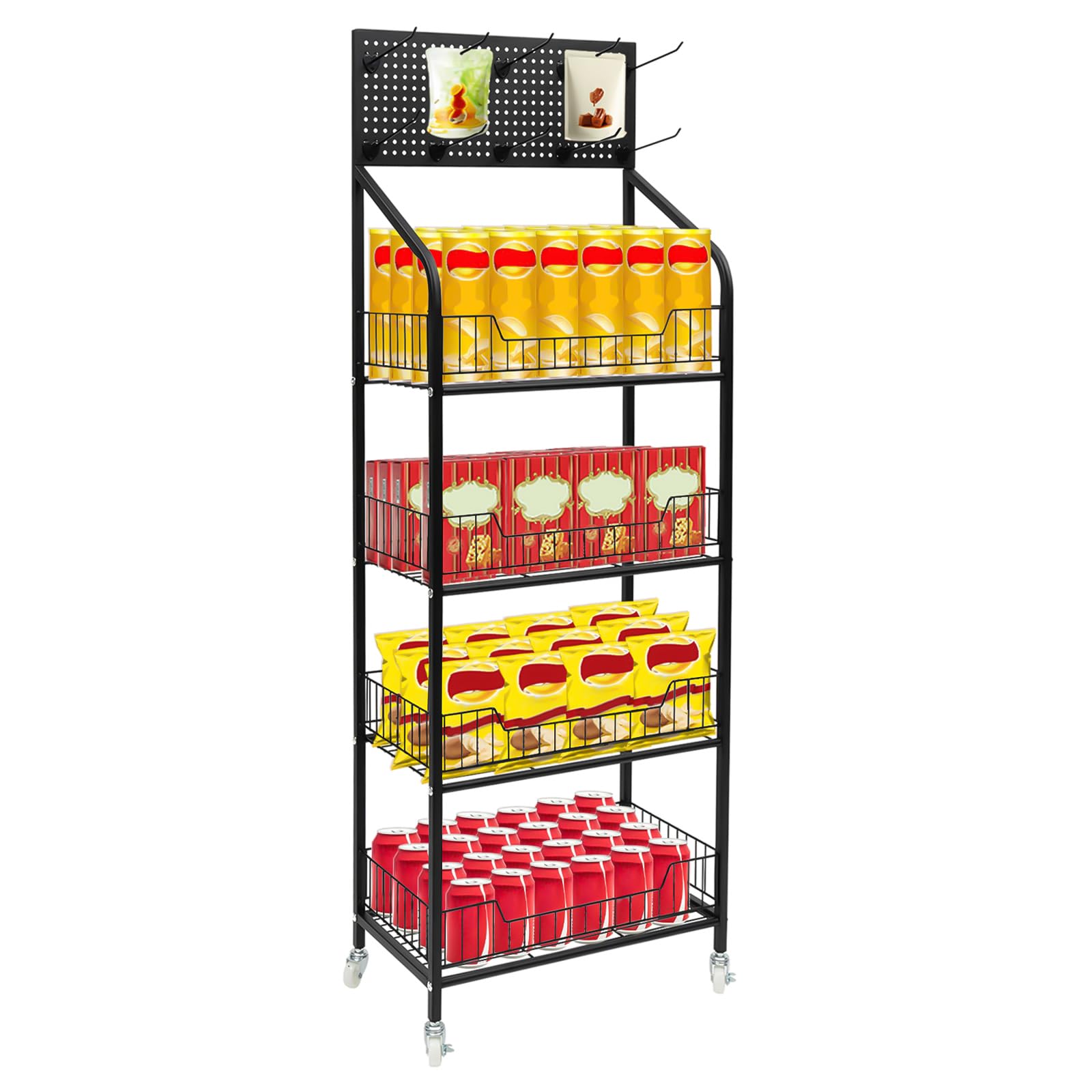 Led Candy Display Racks 4-Tier Retail Display Rack Stand with Wheels - Candy Display Rack for ...