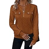 peassa Womens Sweatshirts Casual Crew Neck Long Sleeve Quarter 1/4 Zip Quilted Pullover Lightweight Textured Solid Fall Tops