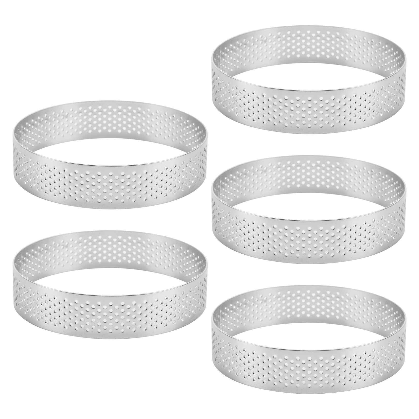 Ocnvlia 5Pcs Circular Tart Rings with Holes Stainless Steel Fruit Pie Quiches Cake Mousse Mold Kitchen Baking Mould 9cm