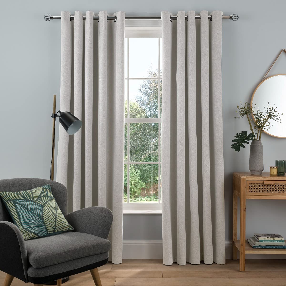 Sleepdown Woven Tonal Fleck Eyelet Blackout Curtains Thermal Insulated for Bedroom and Living Room 46 x 54 Inch Natural 2 Panels