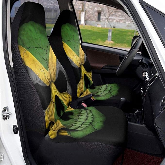 srwe Car Seat Covers Jamaican Flag Skull Jamaica Head Front
