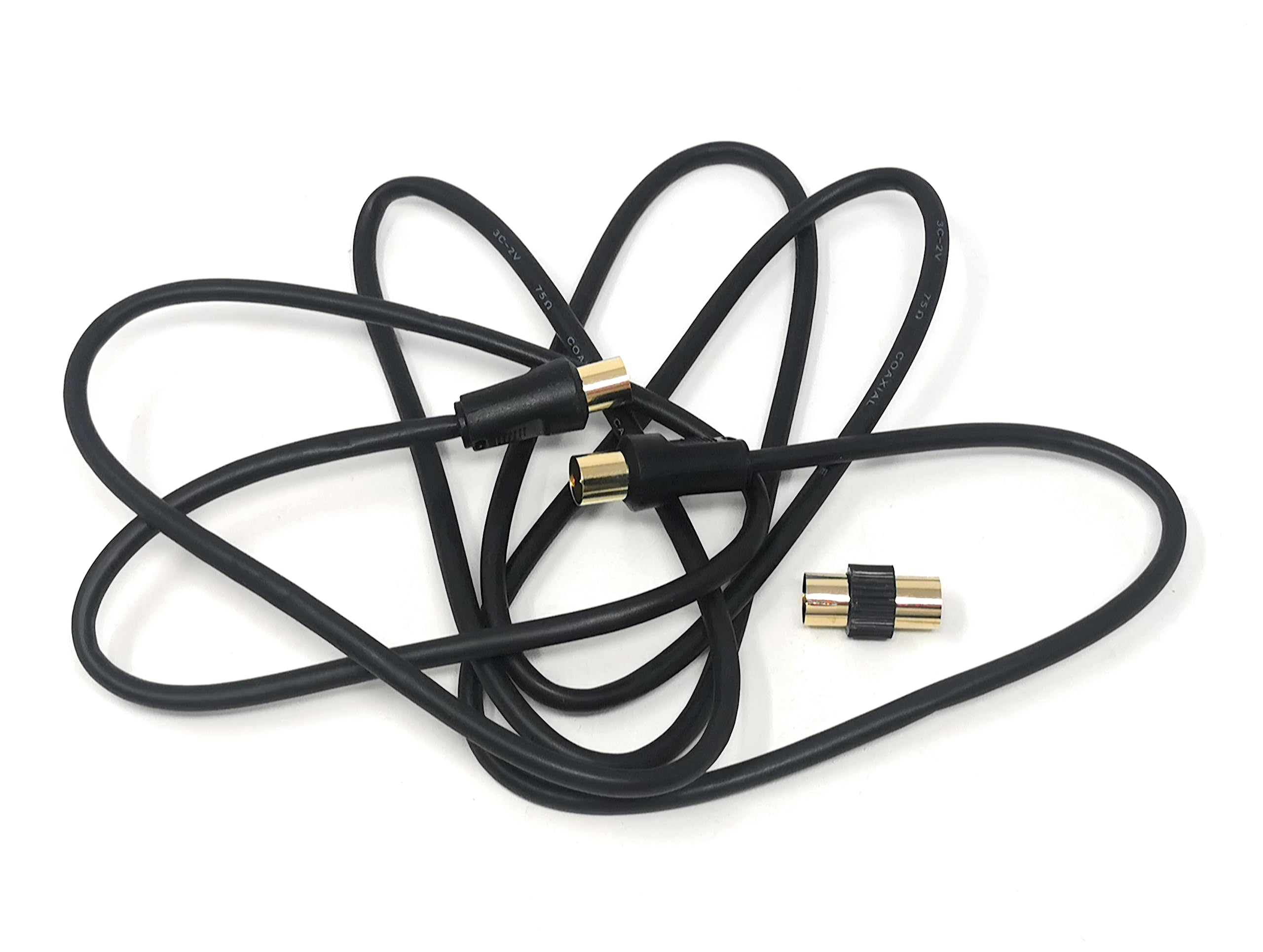 TV Aerial Coaxial Cable Male to Male RF Antenna Coax Lead Compatible with Sky SkyHD, Virgin, BT, Satellite TV, VCR, DVD Players. Comes with Female Coupler, Gold Plated Connectors (1.8m, Black)