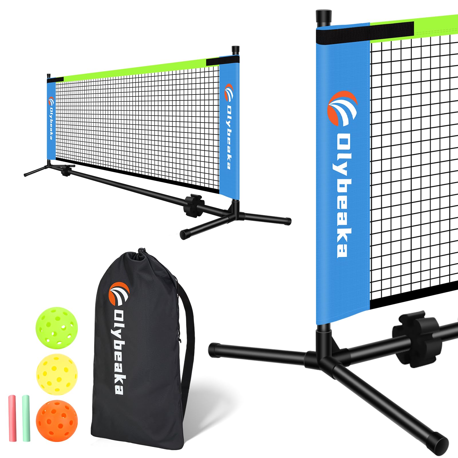 Photo 1 of 5ft / 10ft / 12.5 ft Mini Pickleball Net for Driveway Backyard with 3 Pickleballs, Carry Bag, Chalks, Portable Half Court Small Pickleball Net for Adults Kids Beginners Pros (Blue, 10ft)