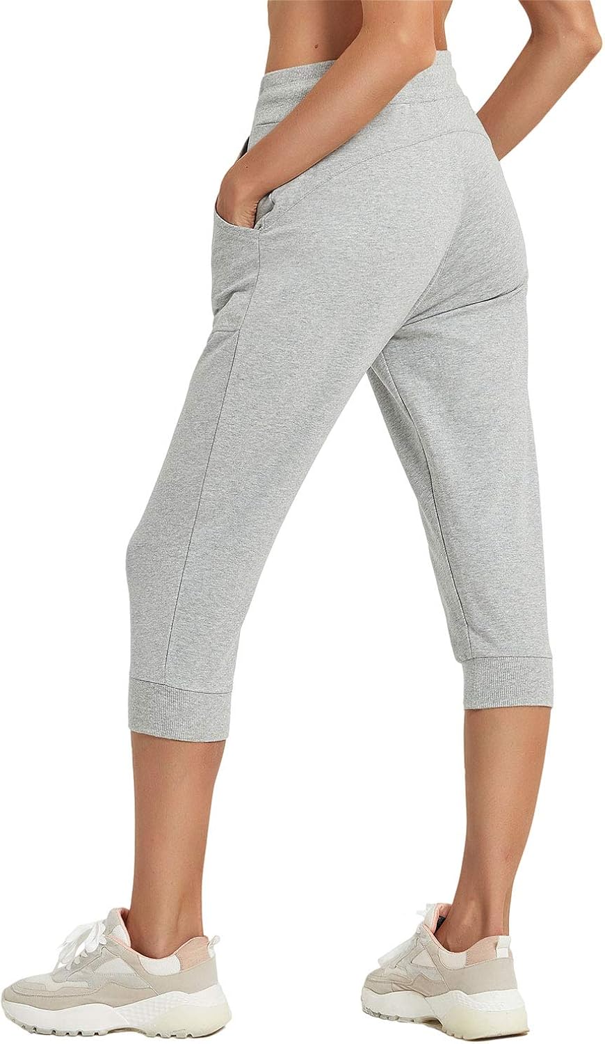 PULI Women's Capri Sweatpants Jogger Lounge Sweat Pants Cotton Drawstring with Pockets: Clothing