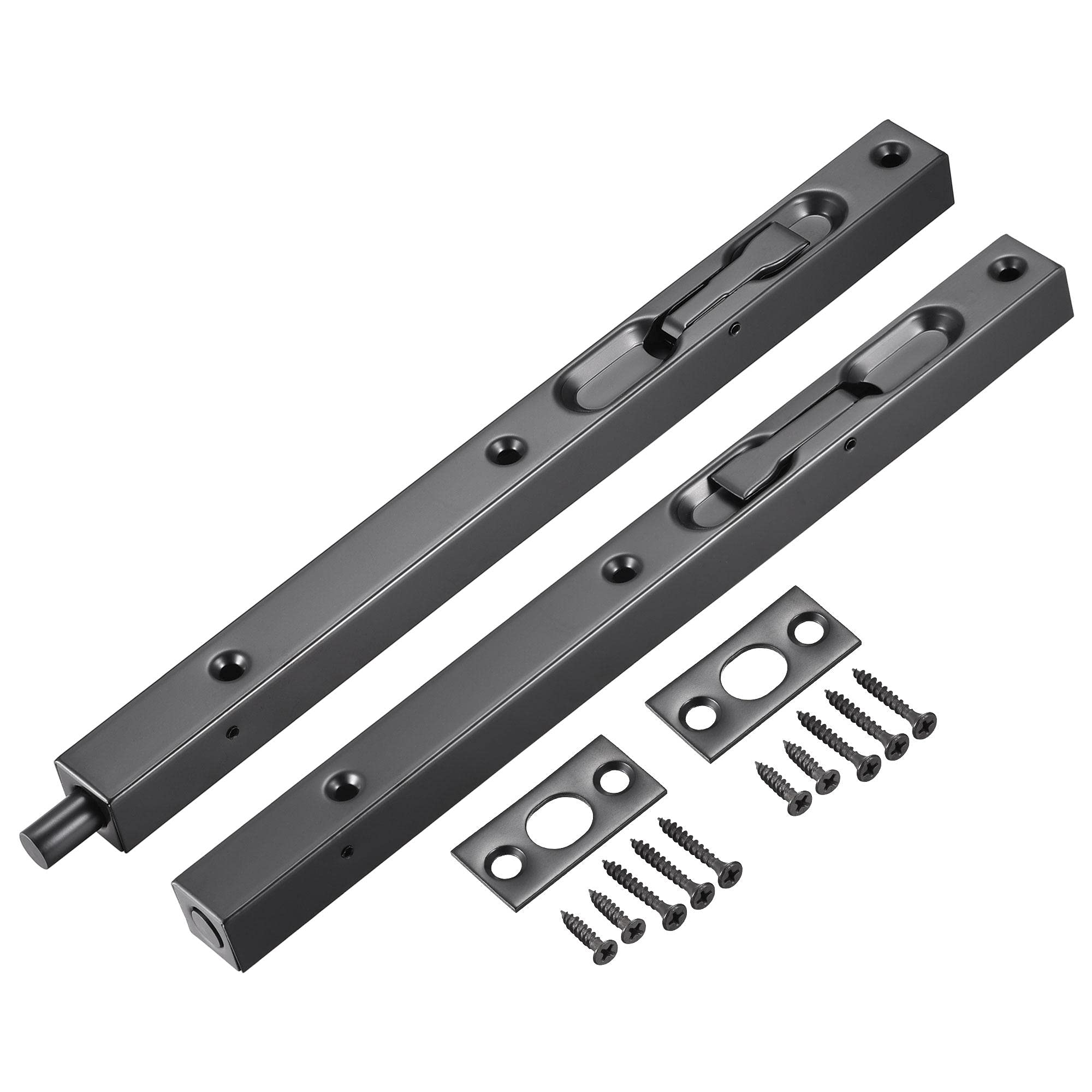 sourcing map Flush Bolt, 10-inch Stainless Steel Security Door Guard Lever Action Latch Slide Lock 2 Pcs, Black