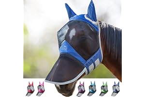 Harrison Howard CareMaster Pro Luminous Horse Fly Mask Large Eye Space Long Nose with Ears UV Protection for Horse Royal Blue L Full Large