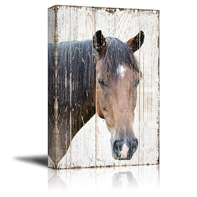 wall26 - Canvas Print Wall Art - Head of a Horse on Rustic Style Wood Background - Gallery Wrap Modern Home Decor | Ready to Hang - 16x24 inches