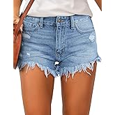 luvamia Women Casual High Waisted Denim Shorts Frayed Raw Hem Ripped Jeans Shorts